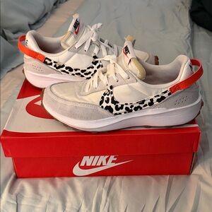 Nike Women's White Leopard Print Running Sneakers with Orange Accent